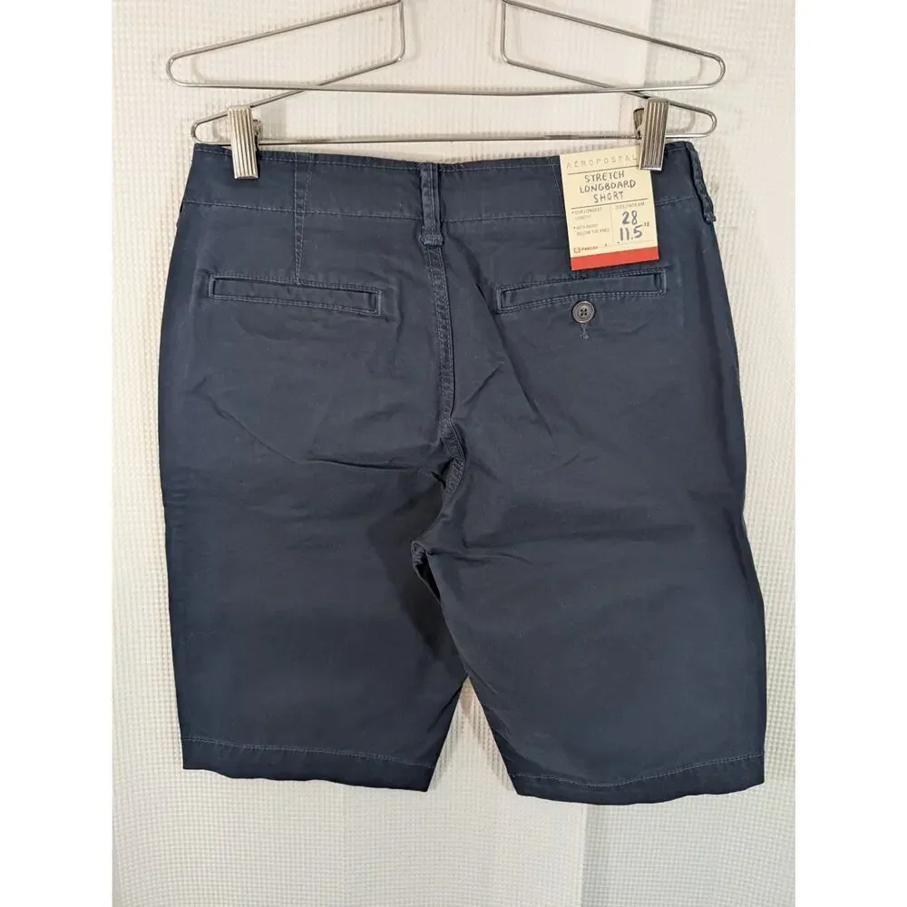 NWT! AEROPOSTALE! NAVY BLUE LONGBOARD BELOW THE KNEE STRETCH COTTON SHORTS! 28